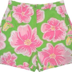 Vintage 80s Lilly Pulitzer Shorts Pink Green Hibiscus Flower Size 6